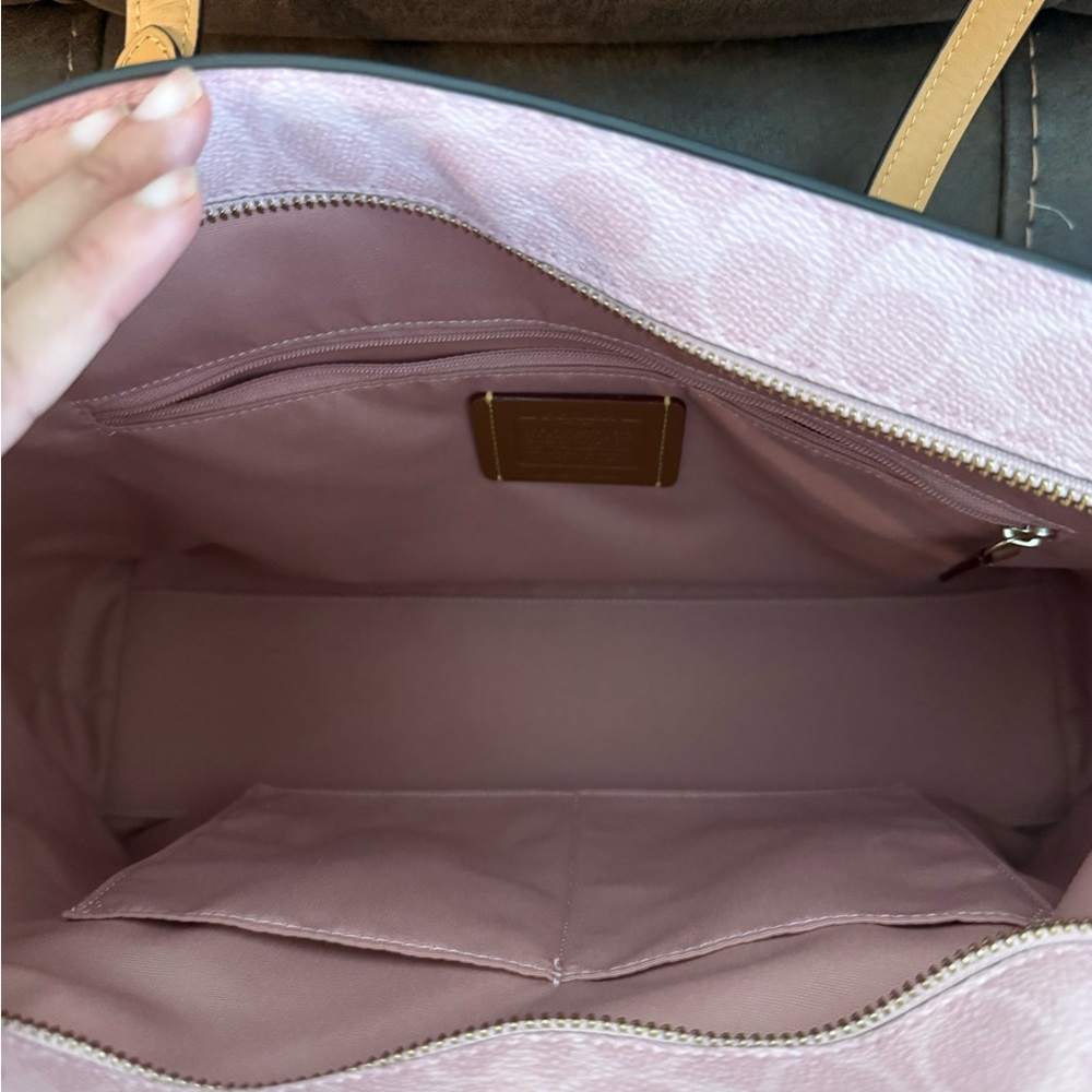 Coach Powder Pink Signature Station Tote with Tan Leather Straps - Picture 3 of 6